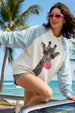 Bubble Gum Giraffe White Oversized Crewneck Printed Sweatshirt