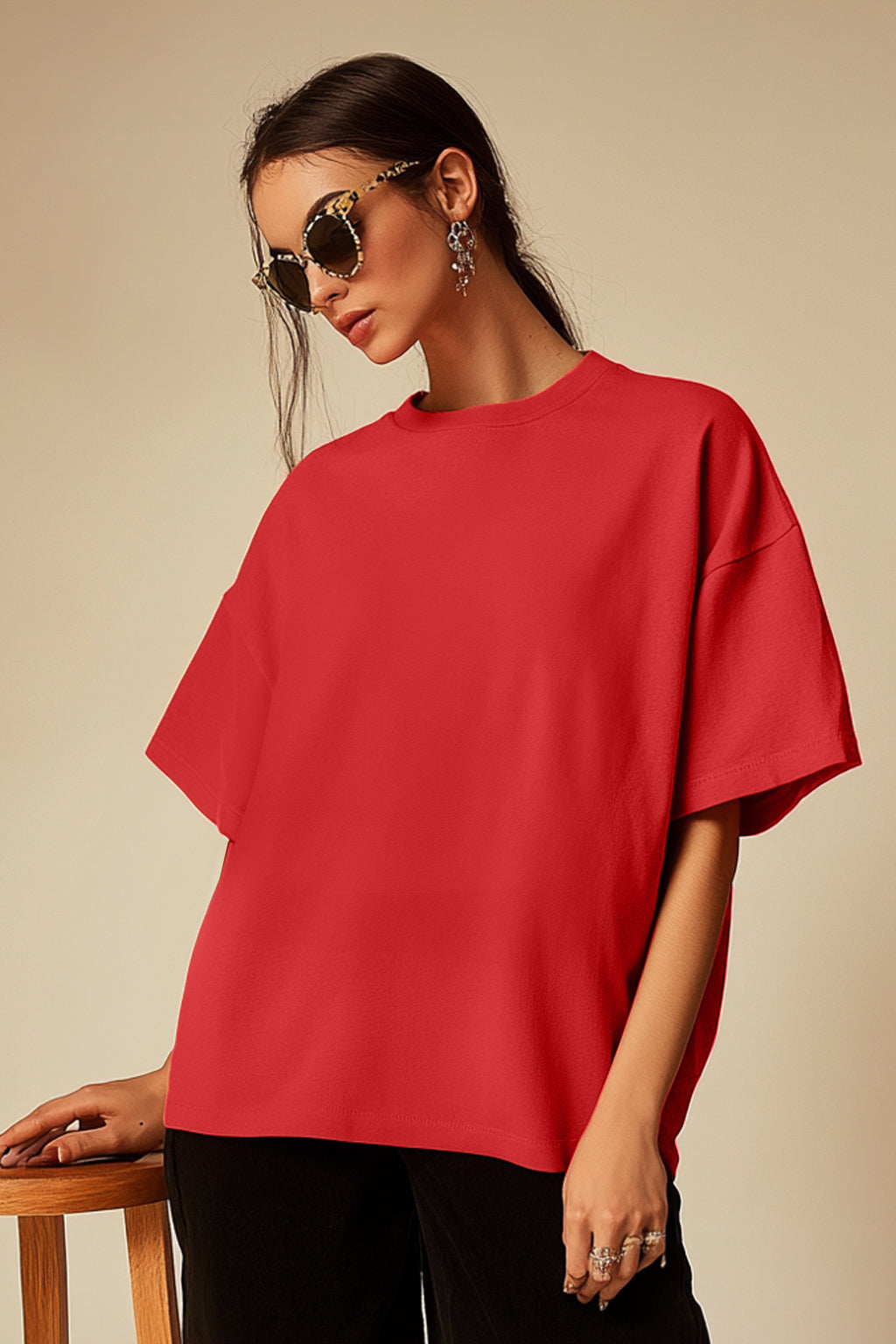 Red Plain Oversized T-Shirt
