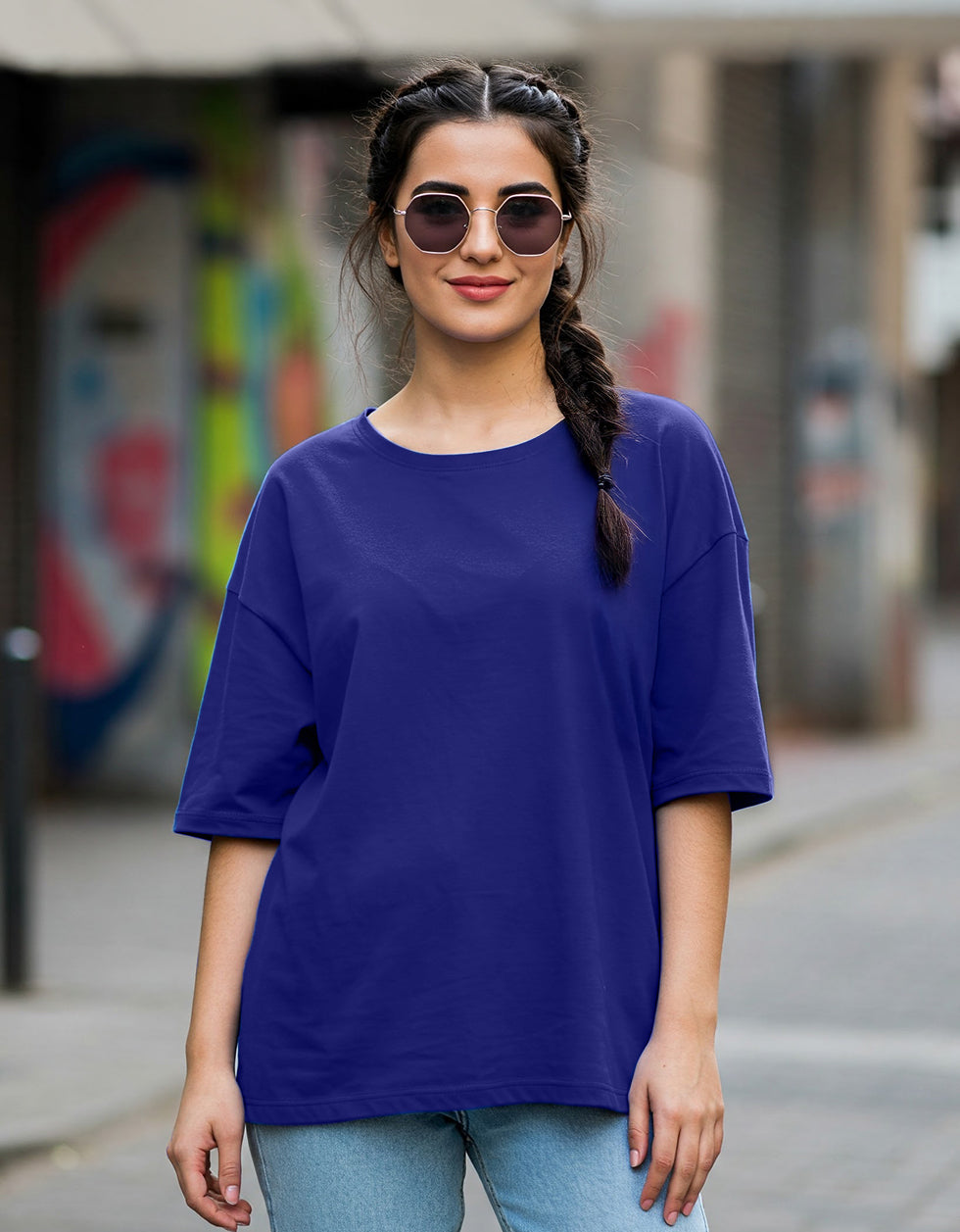 Royal Blue Plain Oversized T-Shirt