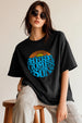 Here Comes The Sun Typographic Printed Oversized Fit Black T-Shirt