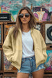 Plain Hooded Regular Fit Beige Zipper Jacket