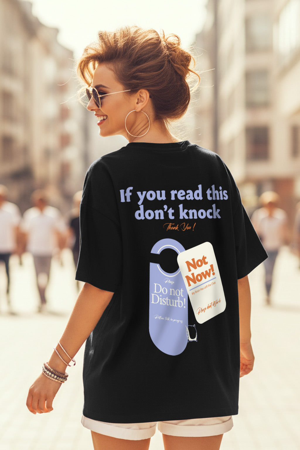 Do Not Disturb Black Oversized Printed T-Shirt