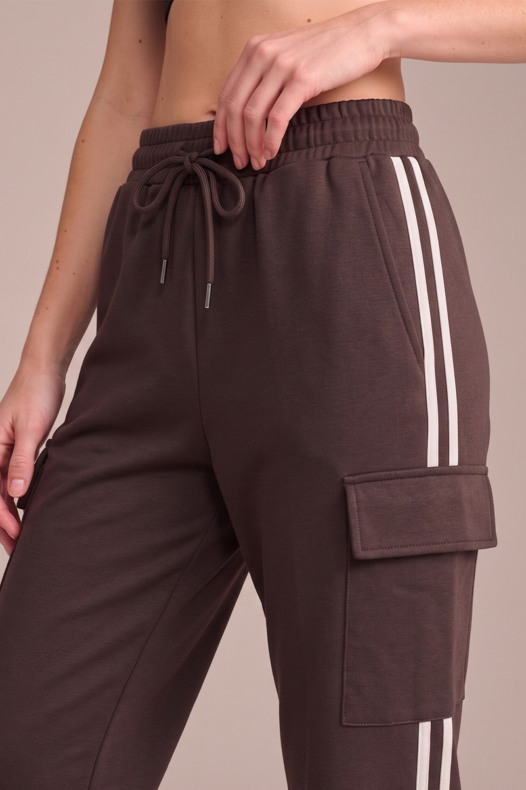 Brown Everyday Street line 4 Pocket Knitted Cargo Track Pant