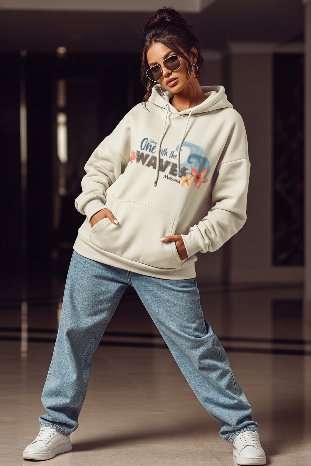 Moana Printed Marshmallow Oversized Hoodie