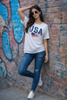 USA White Graphic Printed Oversized T-Shirt