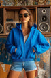 Plain Regular Fit Blue Zipper Jacket