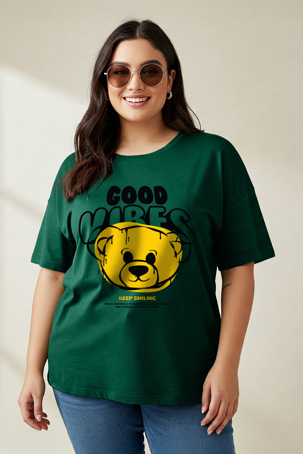 Good Vibes Green Plus Size Printed T-shirt