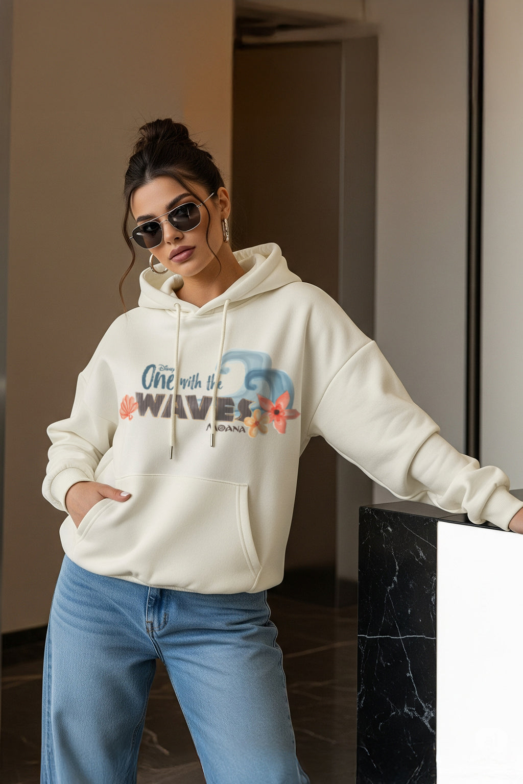Moana Printed Marshmallow Oversized Hoodie