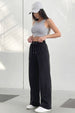 Black Plain Wide Leg Track Pant