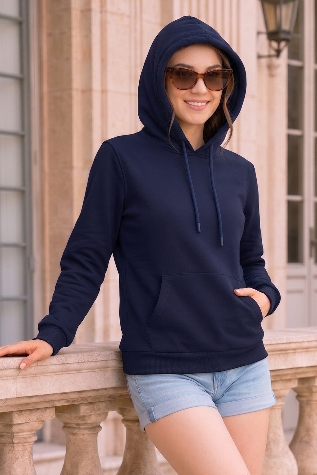 Navy Plain Spun Regular Fit Hoodie