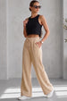 Beige Plain Wide Leg Track pant