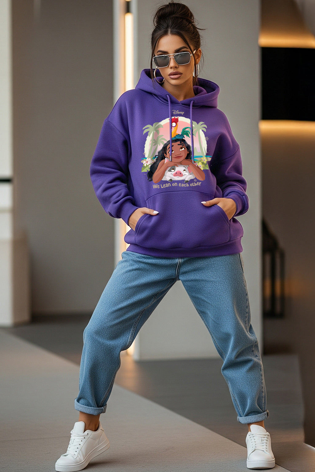 Moana Printed Purple Oversized Hoodie