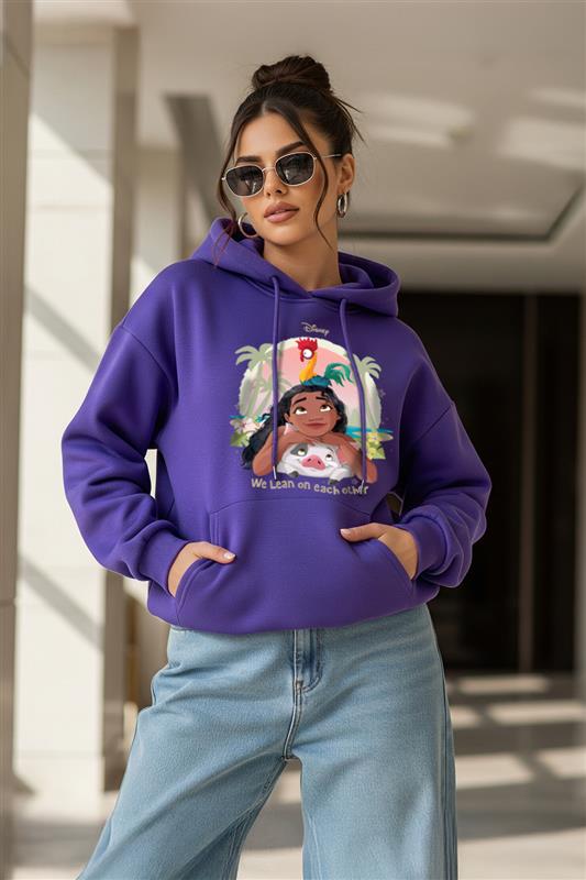 Moana Printed Purple Oversized Hoodie