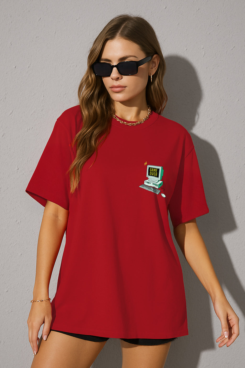 Game Over Red Oversized Fit Graphic T-Shirt