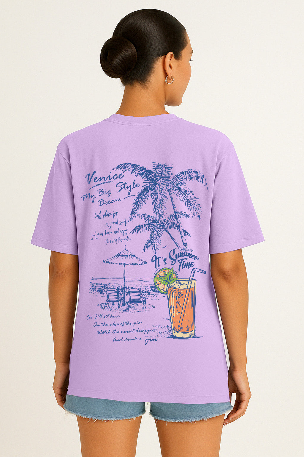 Summer Time Lilac Oversized Graphic Printed T-Shirt