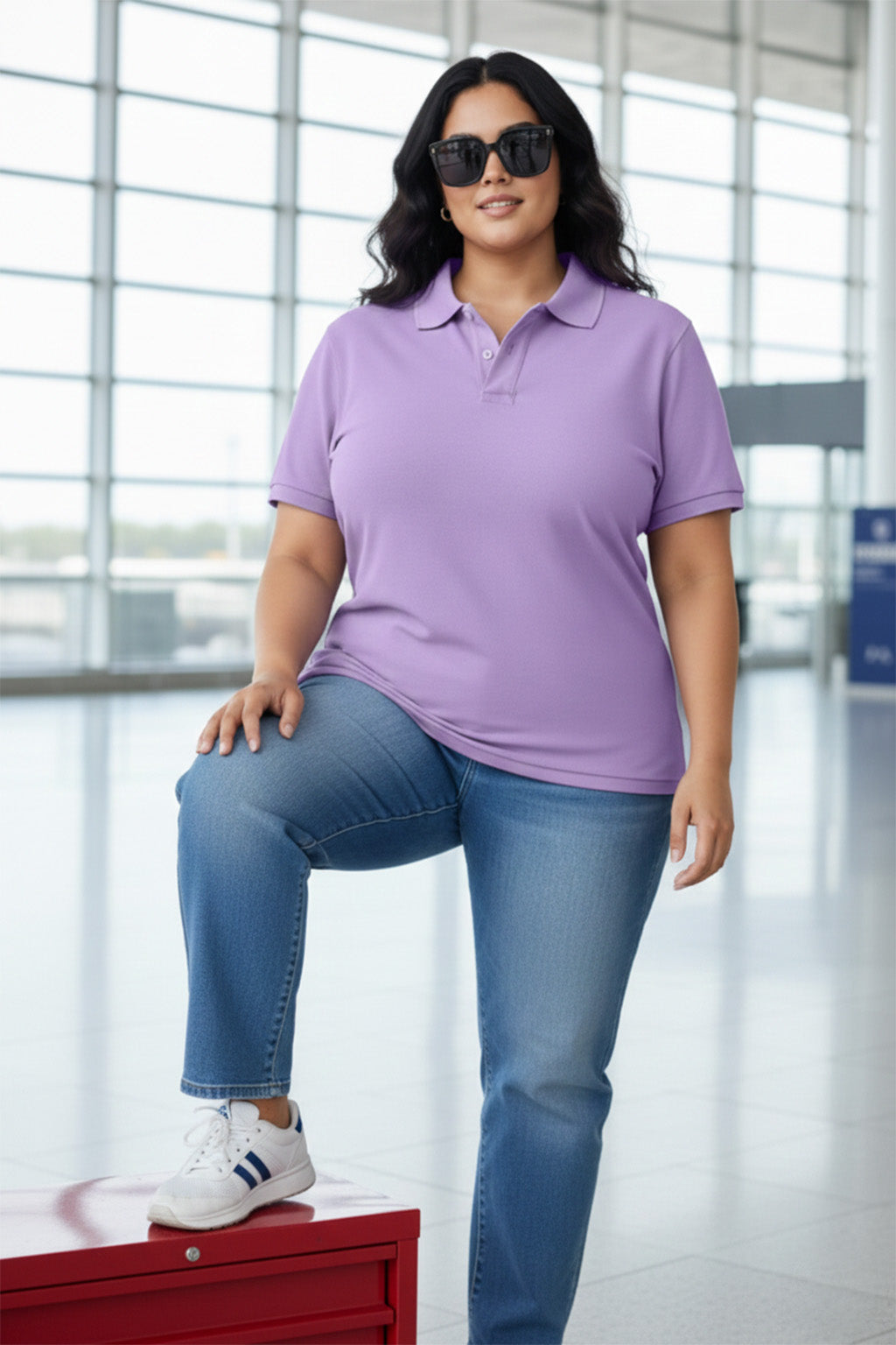 Lavender Plain Plus Size PoloT-shirt