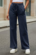 Navy Blue Plain Wide Leg Track Pant