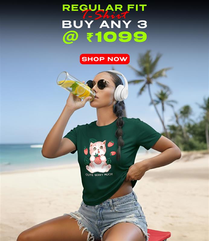 JUNEBERRY Women's Oversized Round Neck T-Shirt - Half Sleeve Printed Pure Cotton Tee