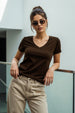Brown Plain V-Neck Regular Fit T-Shirt