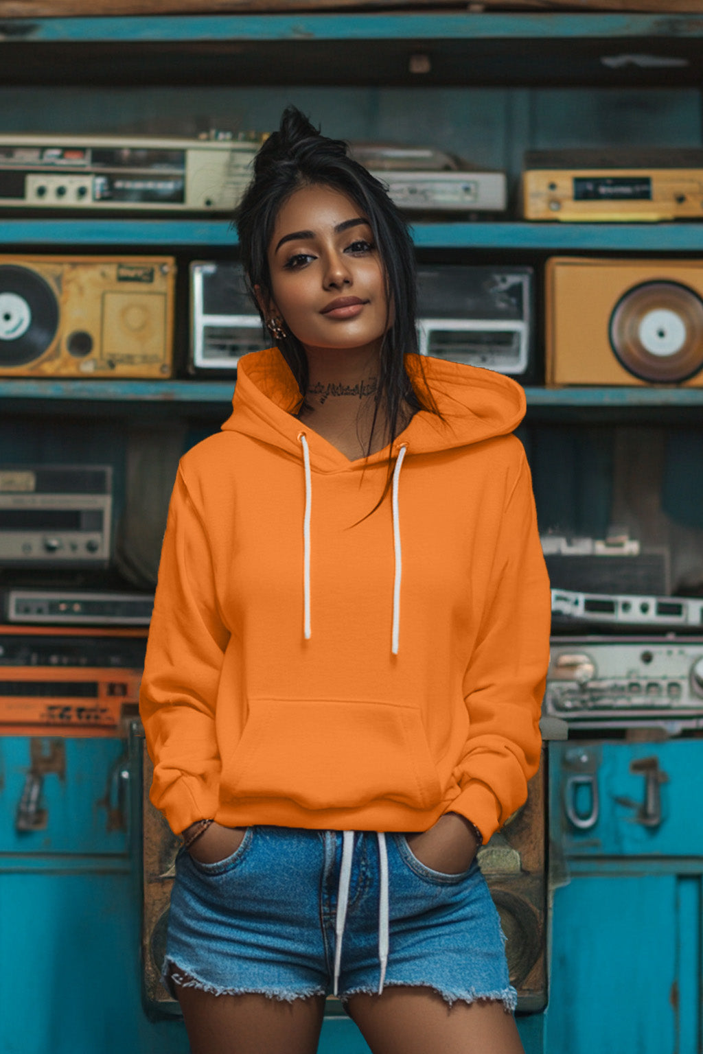 Plain Regular Fit Orange Hoodie
