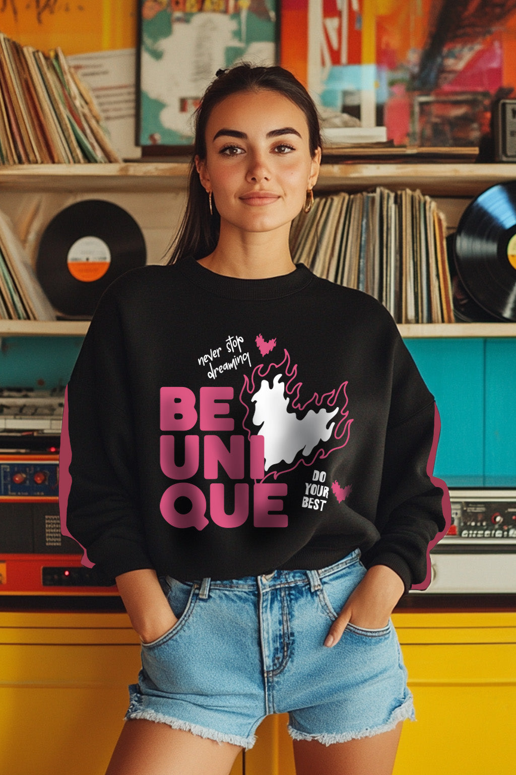 Be Unique Graphic Printed Regular Fit Black Sweatshirt