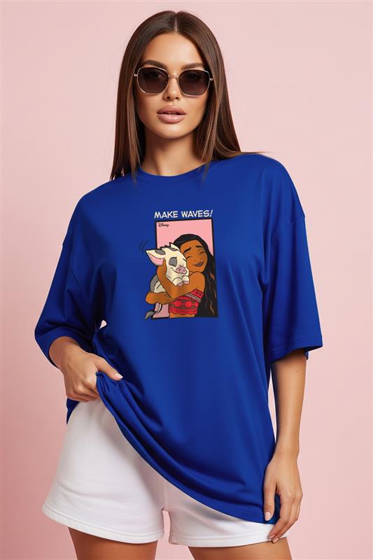 Moana Royal Blue Oversized Fit Graphic T-Shirt