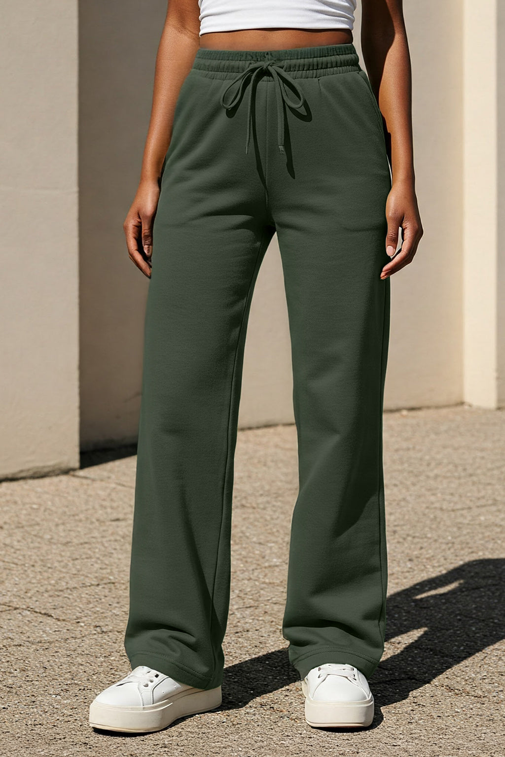 Olive Plain Wide Leg Track pant