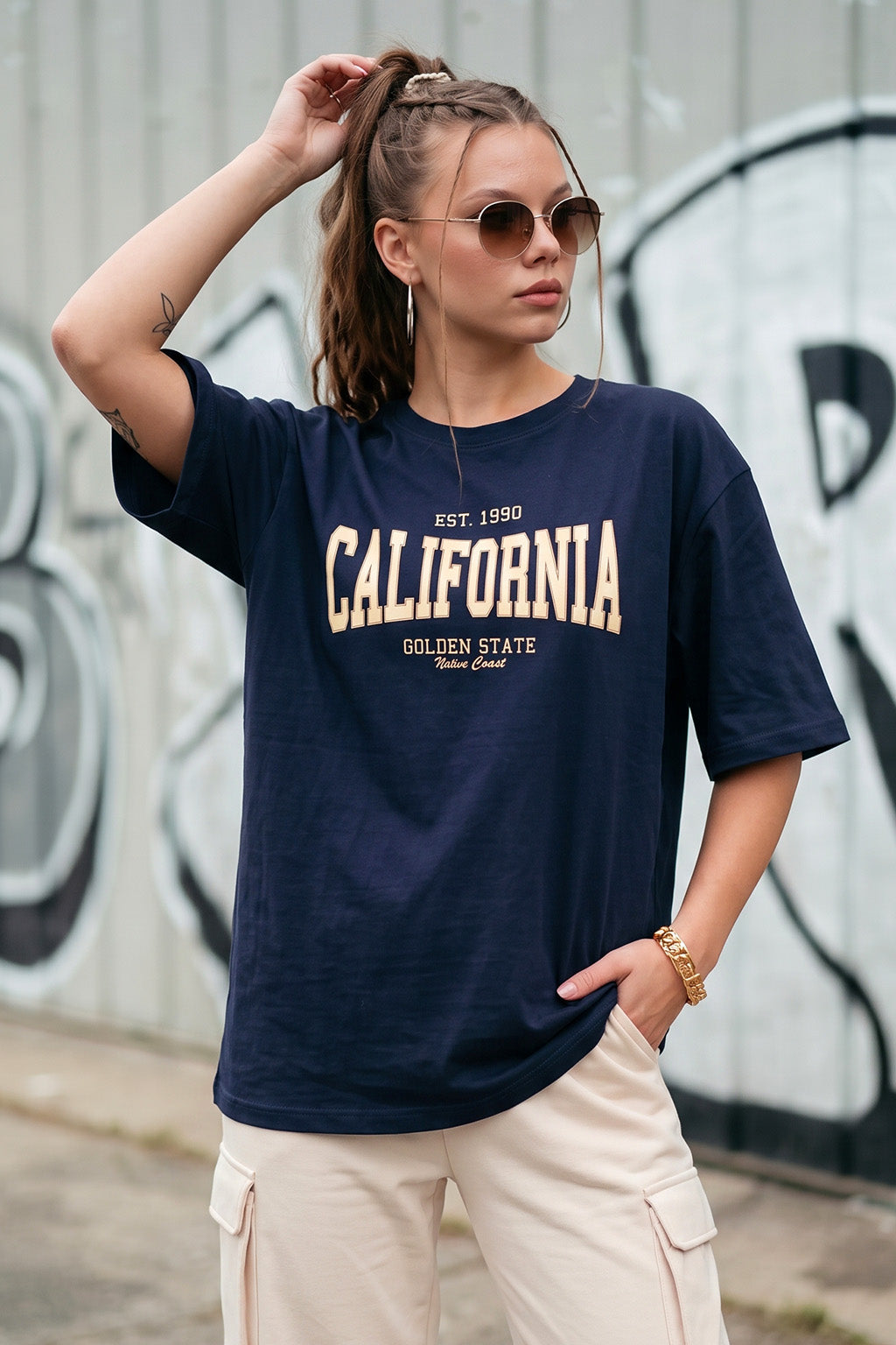 California Navy Oversized Typographic T-Shirt