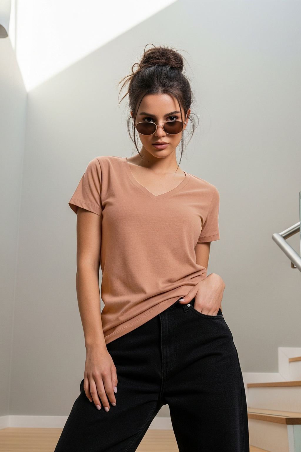 Cork Plain V-Neck Regular Fit T-Shirt