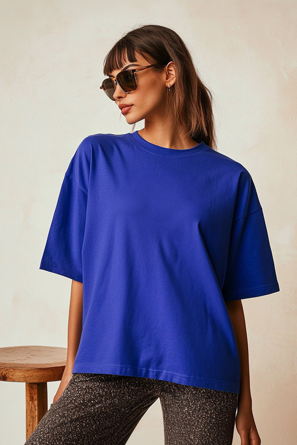 Royal Blue Plain Oversized T-Shirt