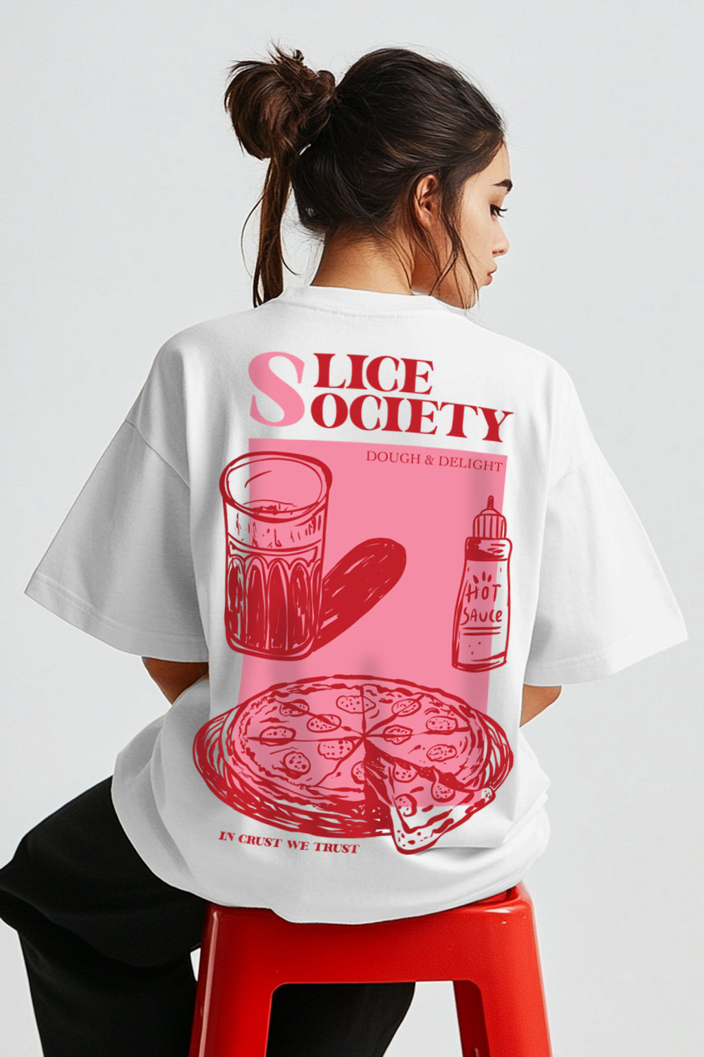 Pizza White Oversized Graphic T-Shirt