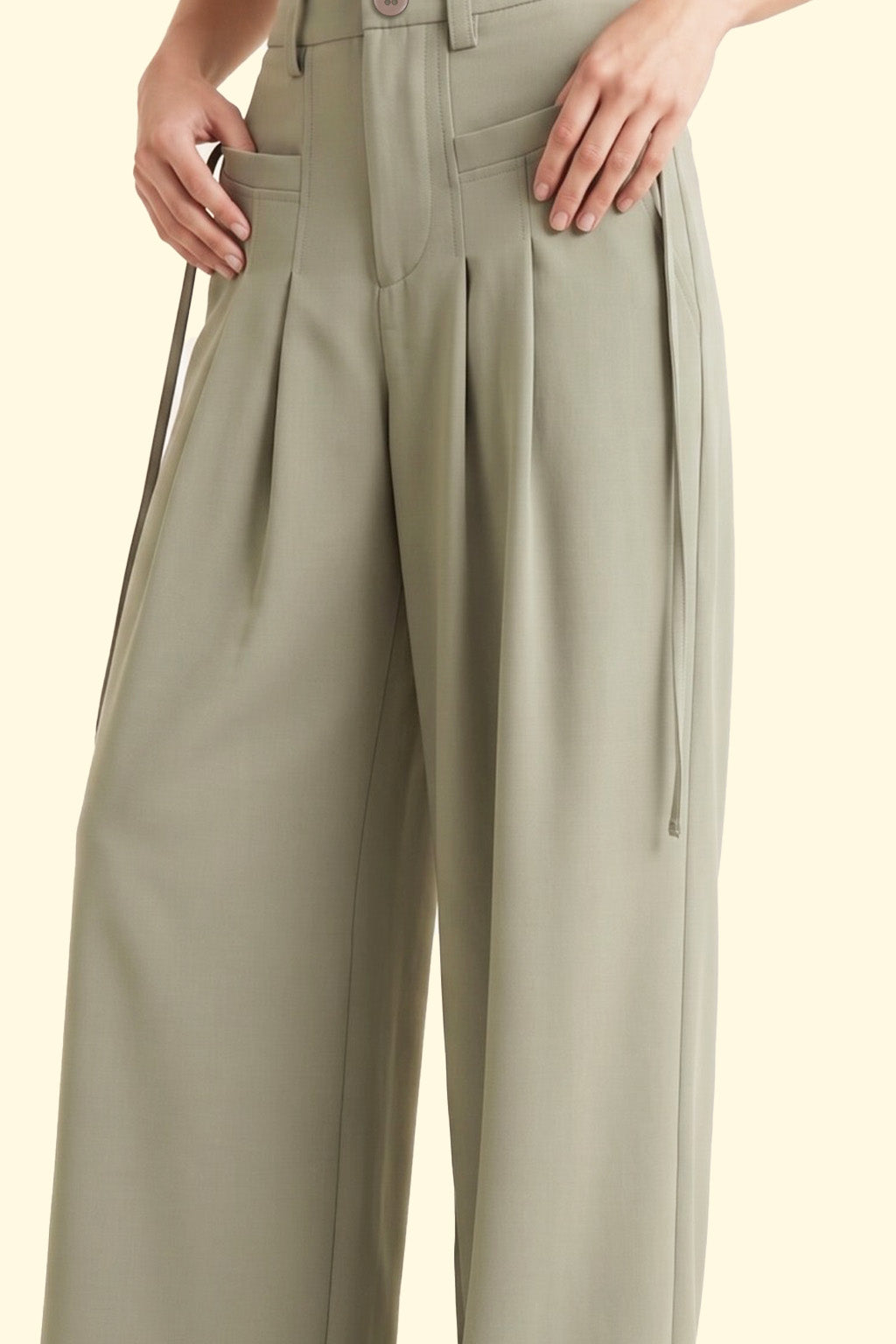 Moss Grey HIgh Waist Tailored Wide-Leg Korean Pant