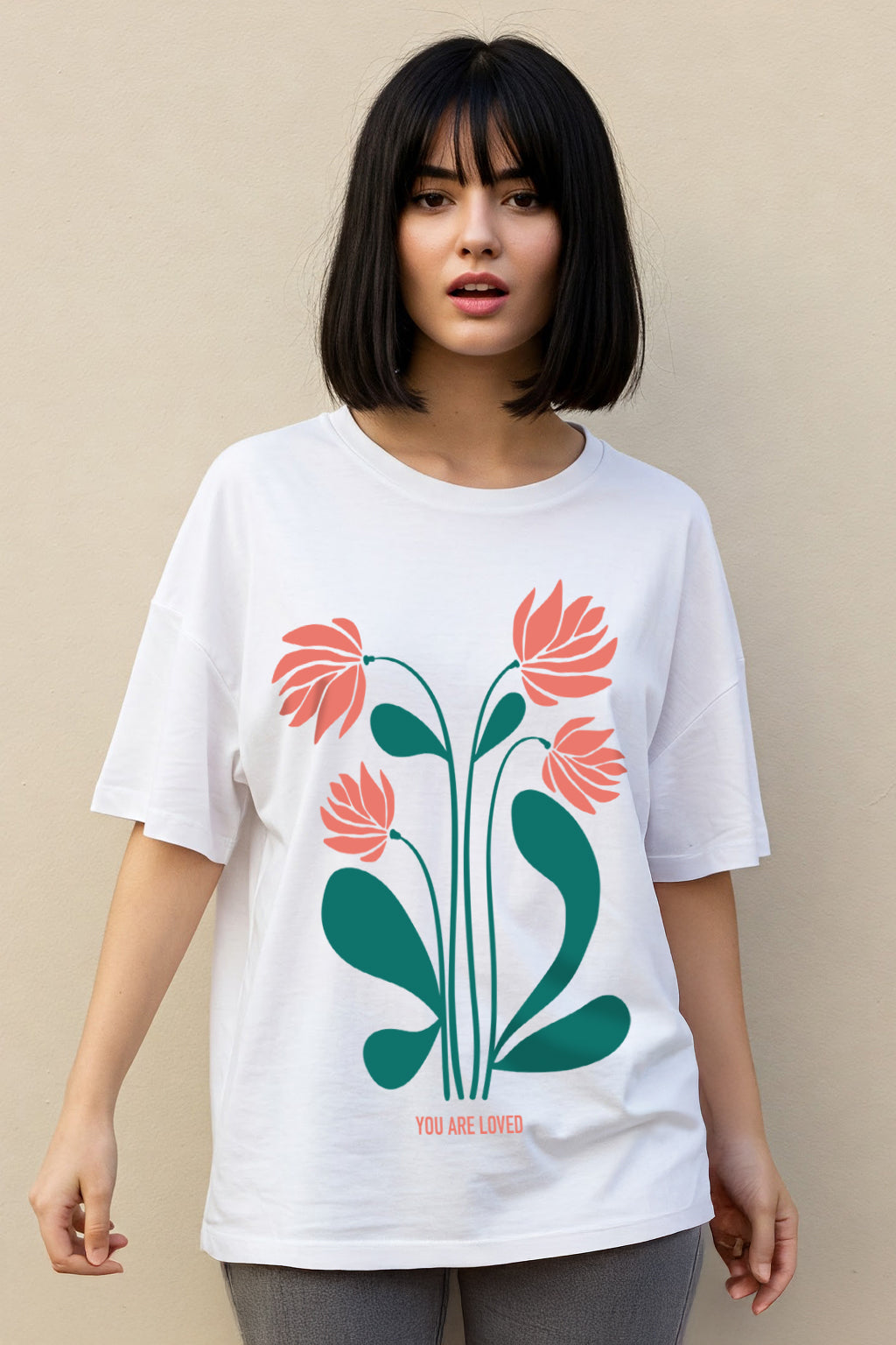 You Loved  White Graphic Printed Oversized T-Shirt
