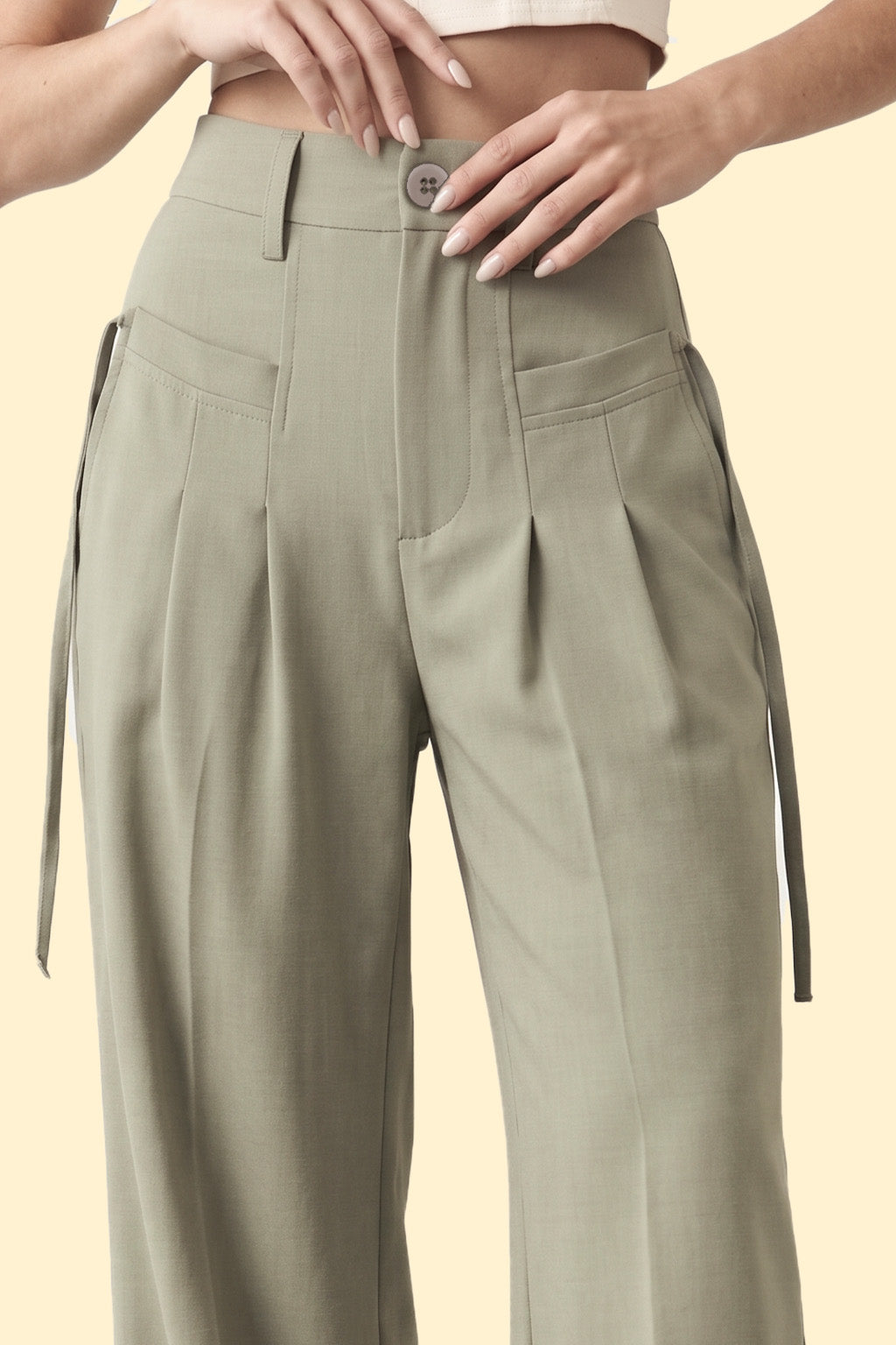 Moss Grey HIgh Waist Tailored Wide-Leg Korean Pant