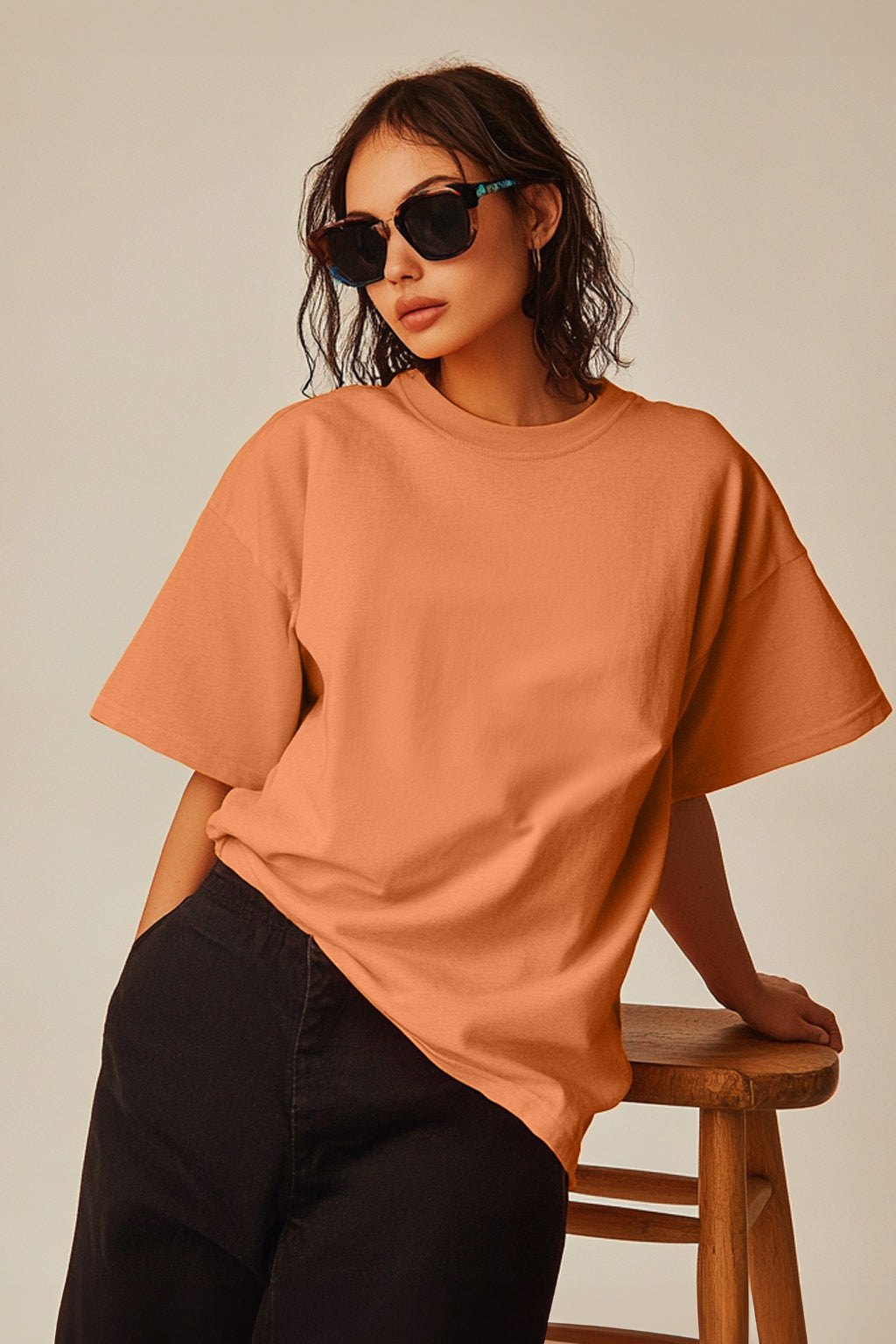 Orange Plain Oversized T-Shirt