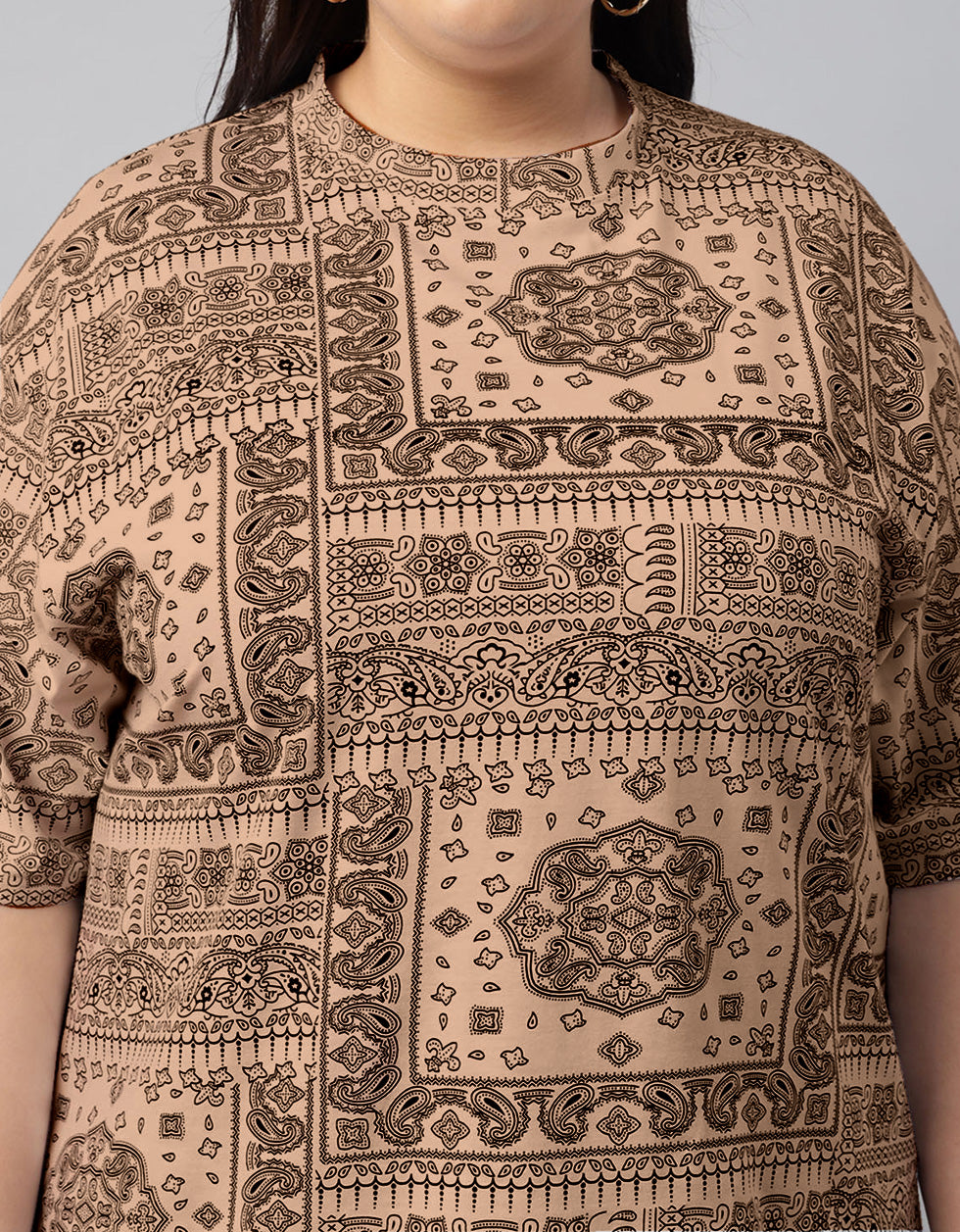 Paisley Beige Plus Size Oversized T-shirt