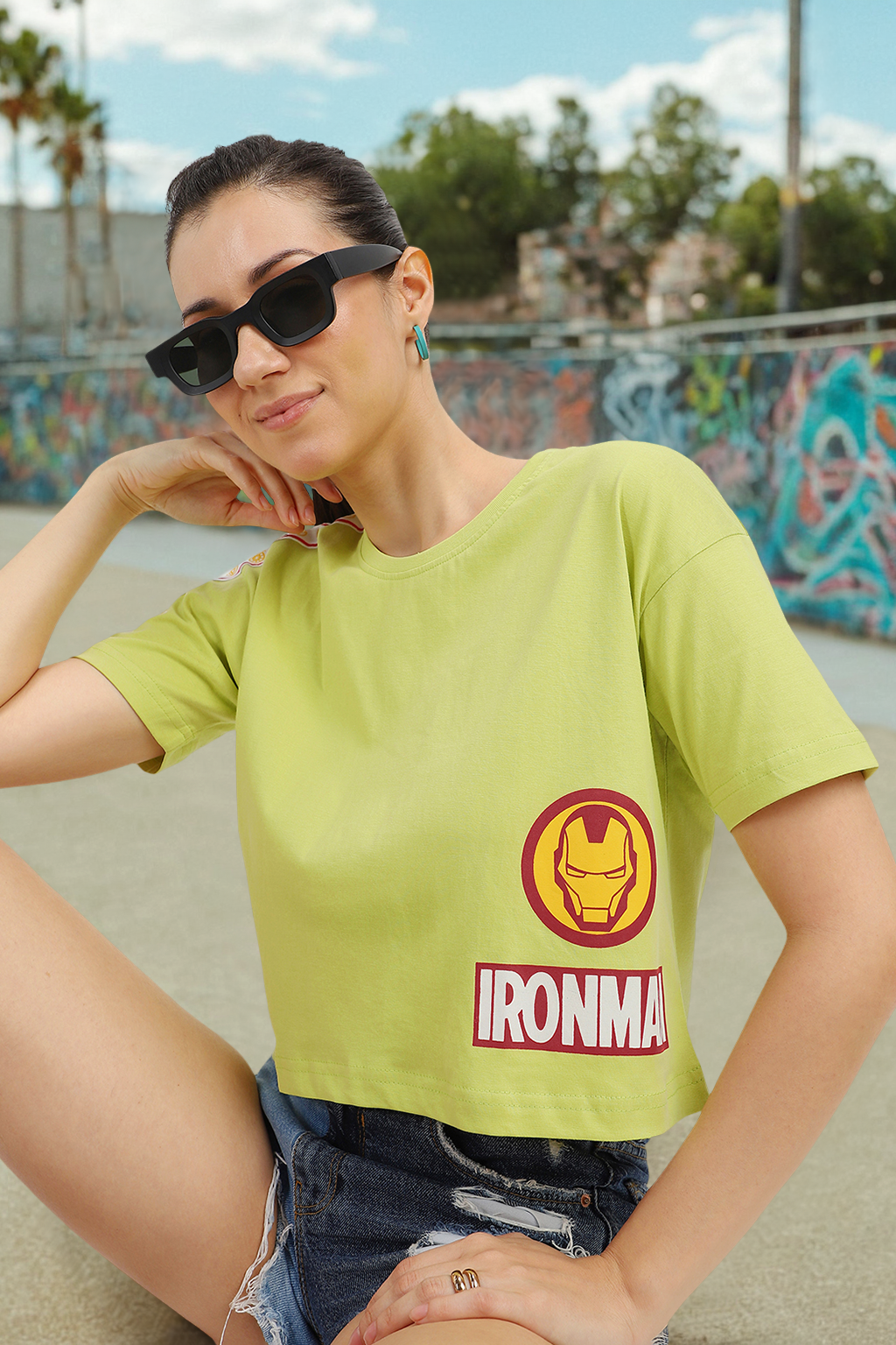 IRONMAN Yellow Graphic Printed Crop-Top