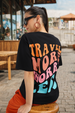 Travel More Black Graphic Printed Oversized T-Shirt