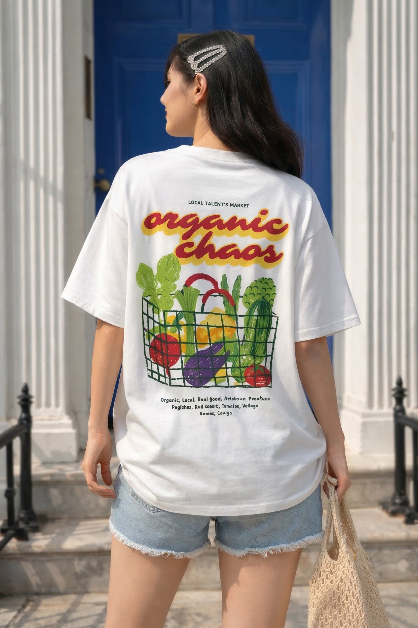 Organic Chaos White Oversized Graphic Printed T-Shirt