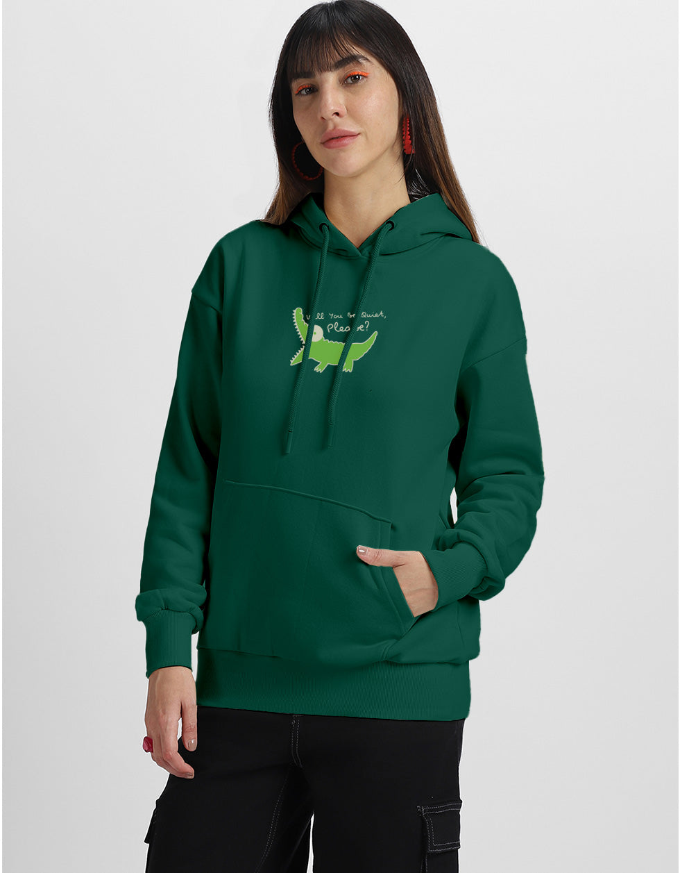Caterpillar Printed Green Oversized Hoodie