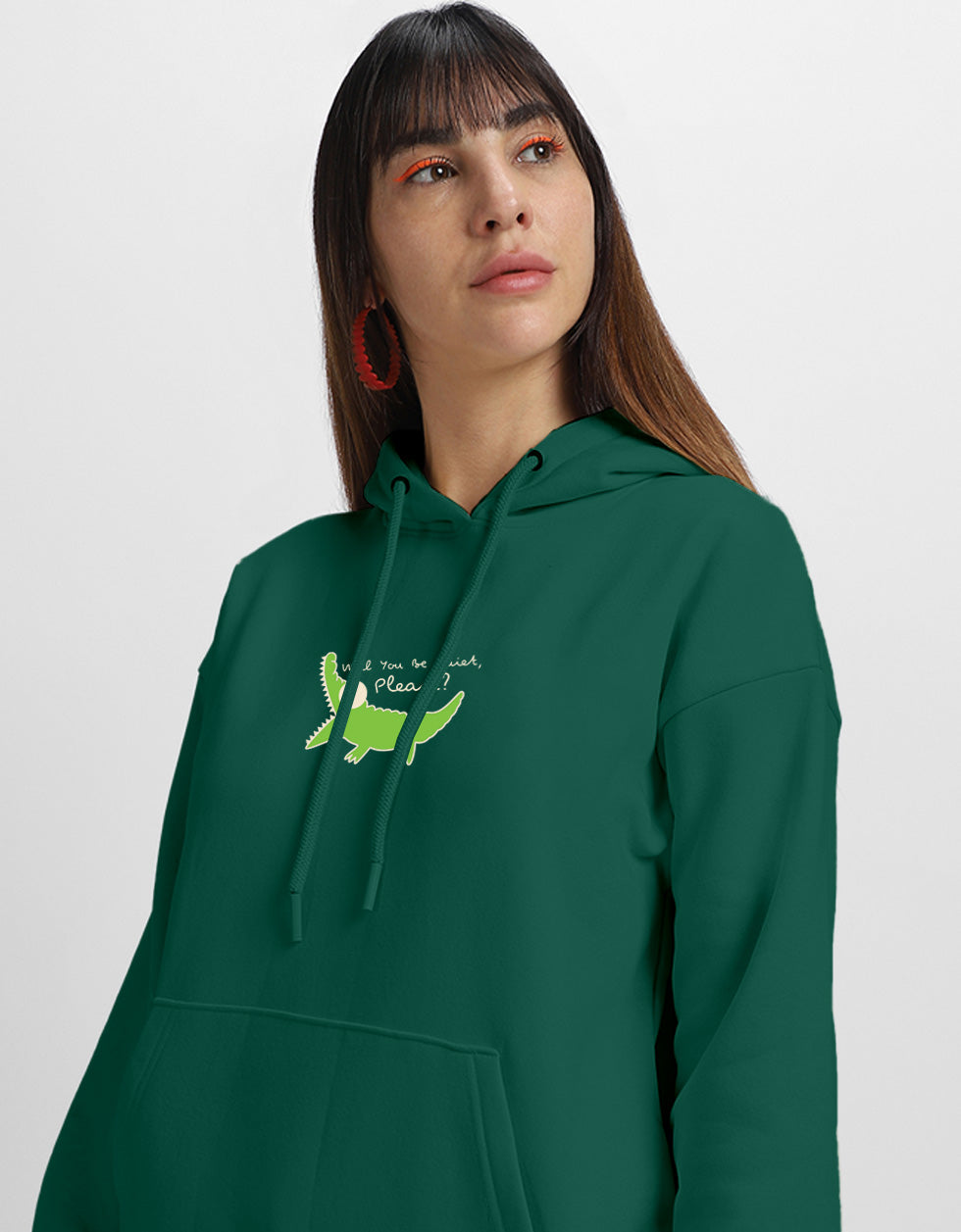 Caterpillar Printed Green Oversized Hoodie