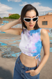 Purple Rose Floral Printed Regular Fit Crop-Top