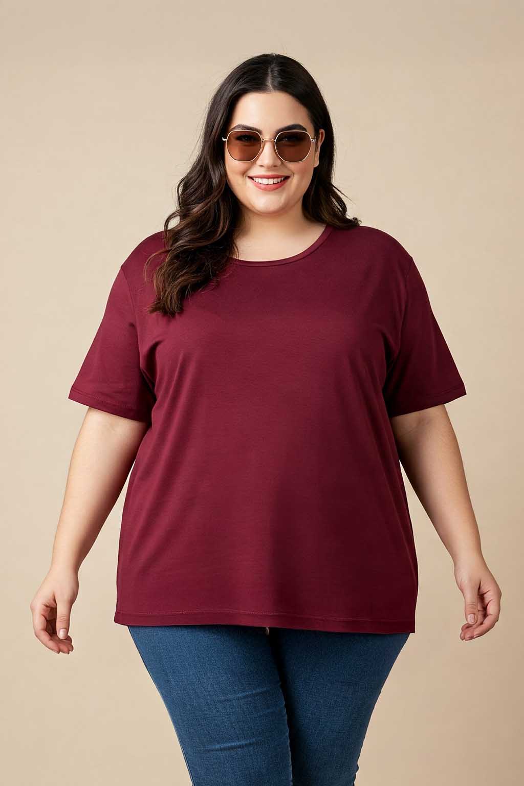 Maroon Plain Plus Size Oversized T-shirt