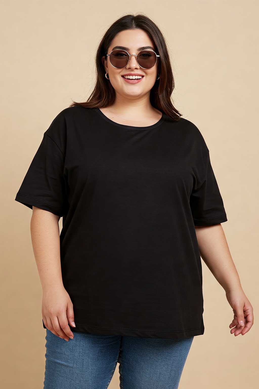 Black Plain Plus Size Oversized T-shirt