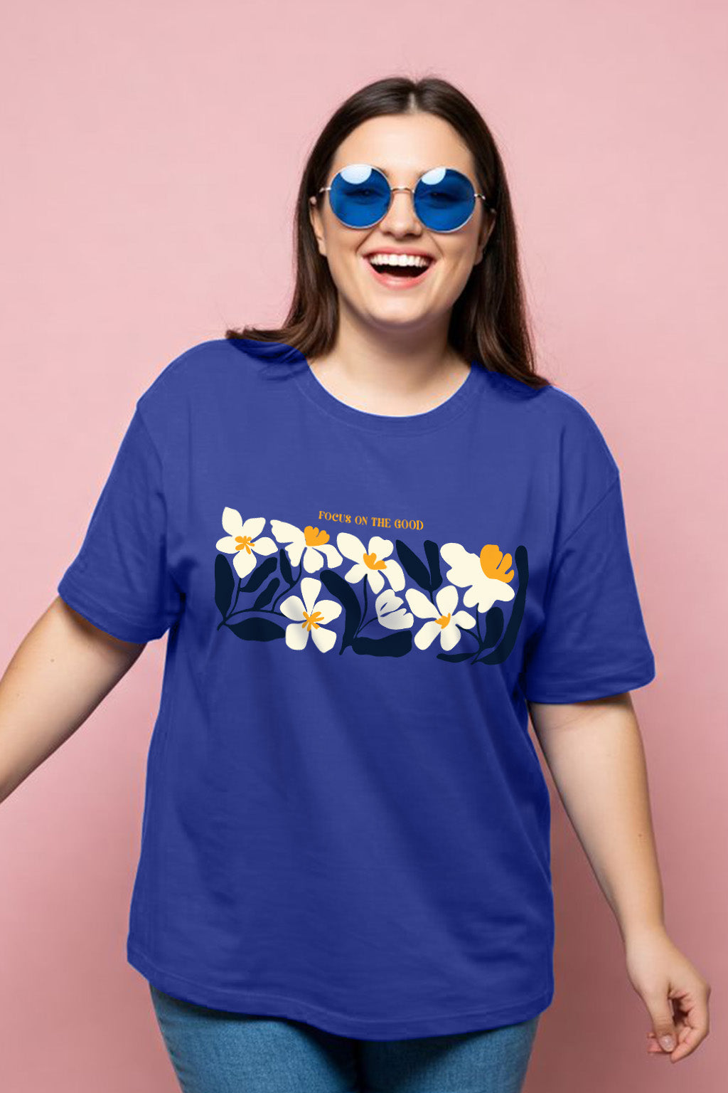 Focus On God Royalblue Plus Size Printed T-shirt
