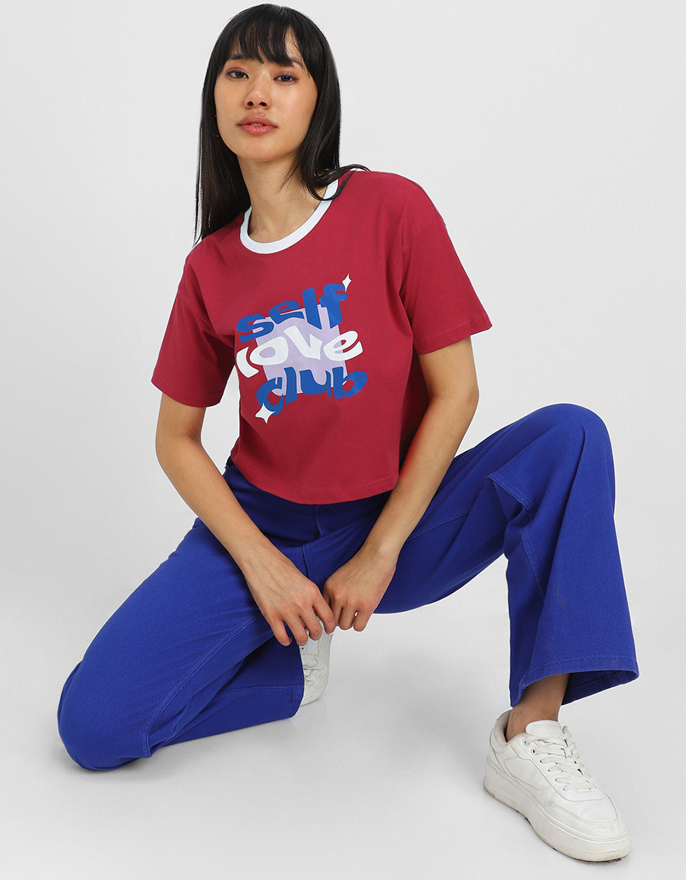 Self Love Club Magenta Graphic Printed Crop-Top