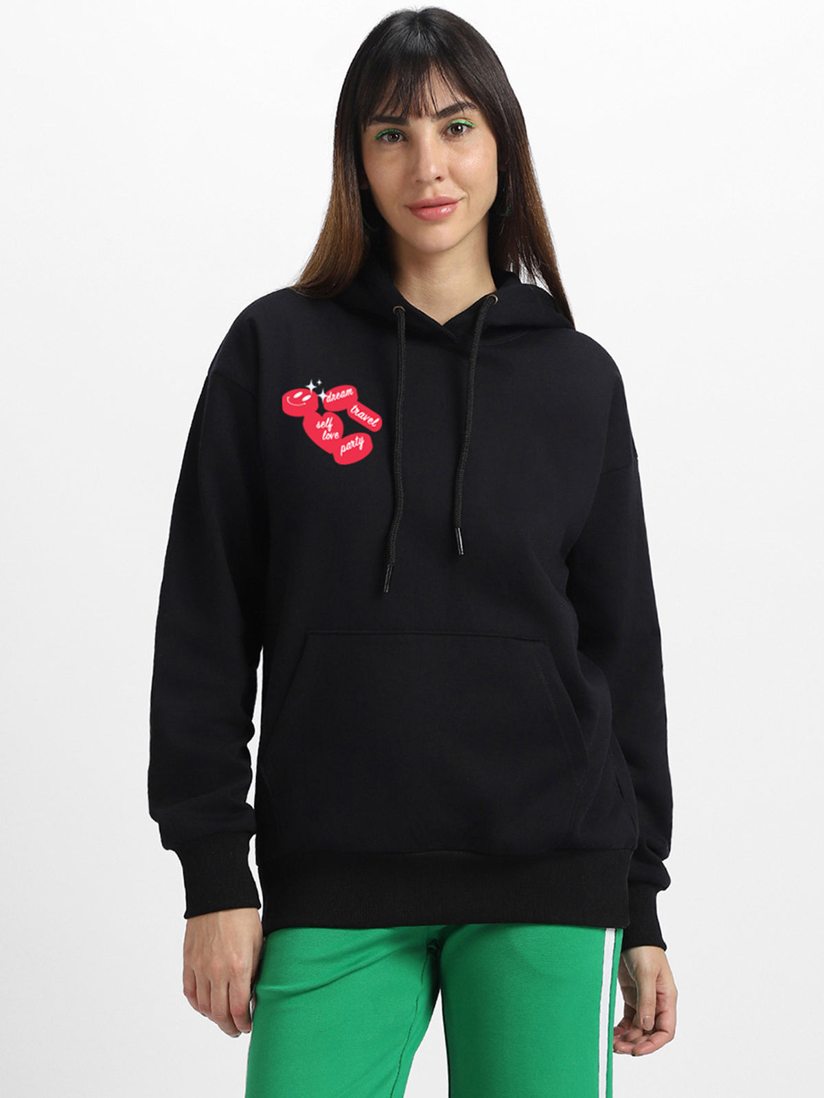 Mouth Black Regular Fit Back Printed Hoodie