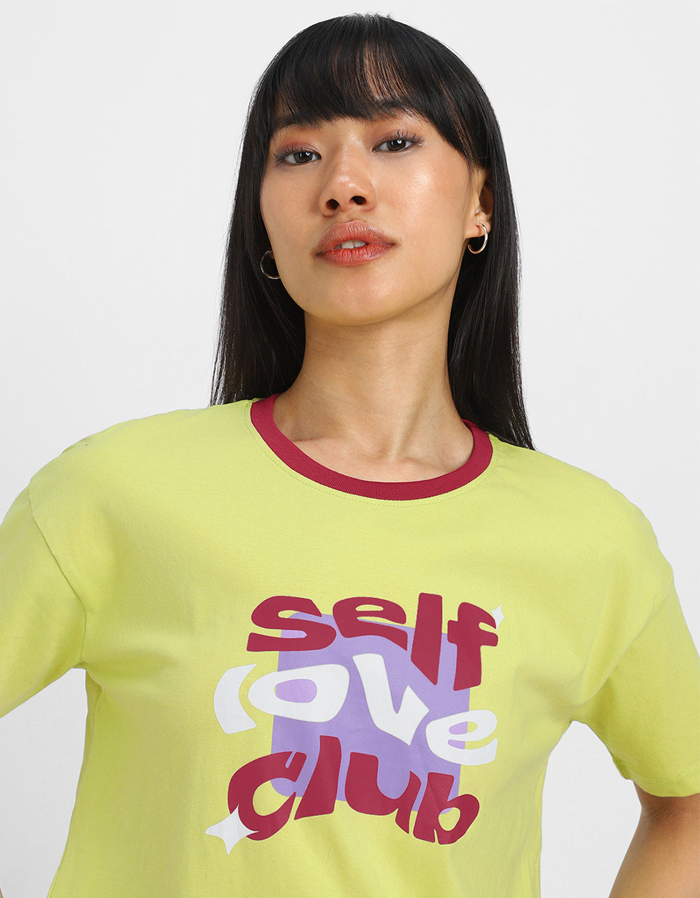 Self Love Club Yellow Graphic Printed Crop-Top