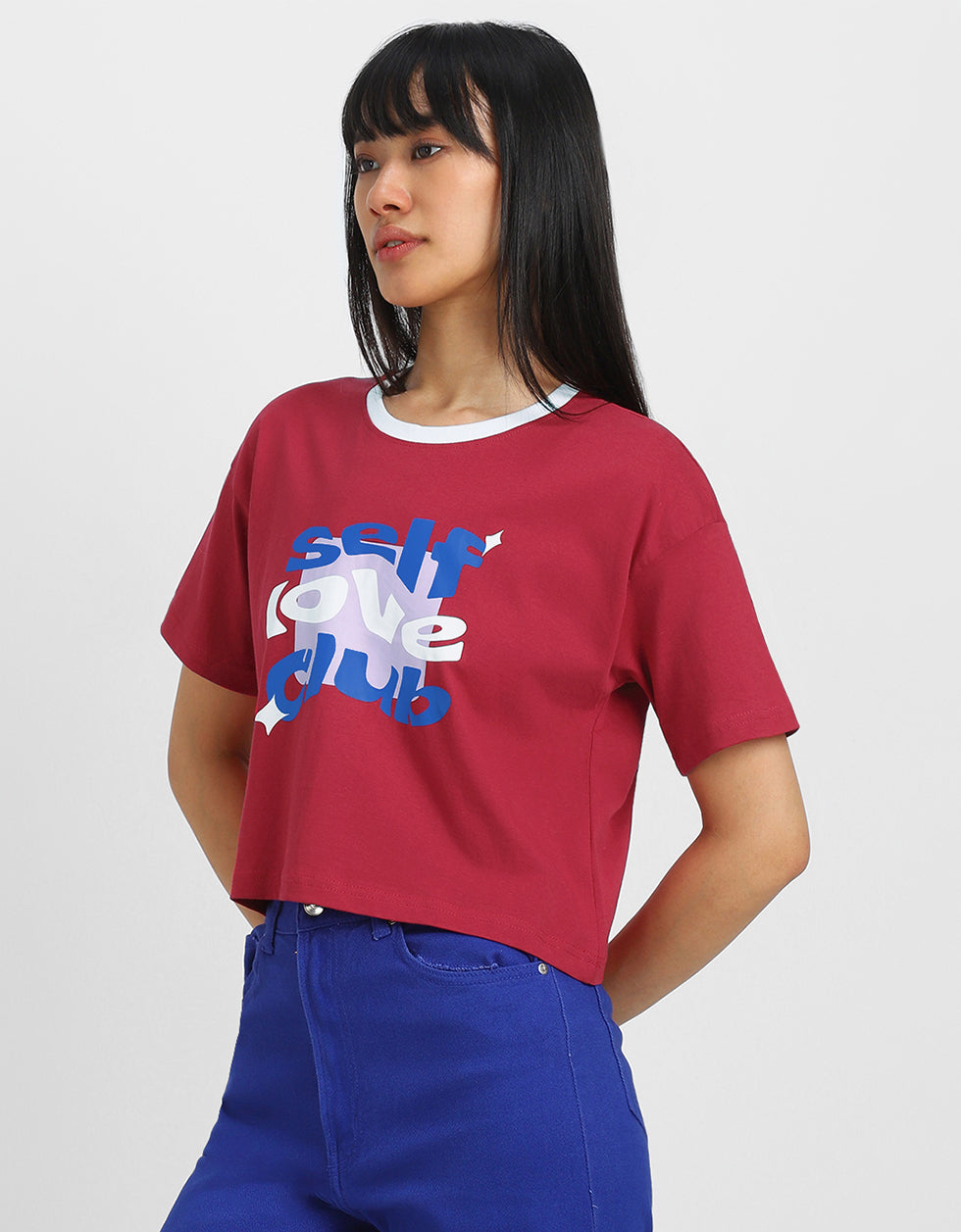 Self Love Club Magenta Graphic Printed Crop-Top