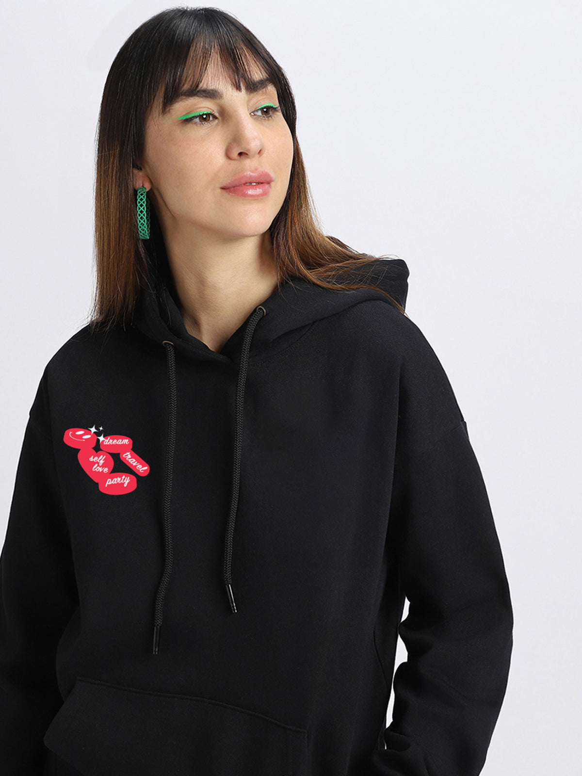 Mouth Black Regular Fit Back Printed Hoodie